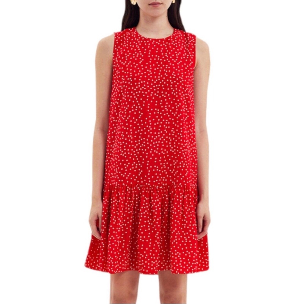 NWT Cooper St Ditzy A-Line White Polka Dot Red Ruffle Shift Dress Size Medium
